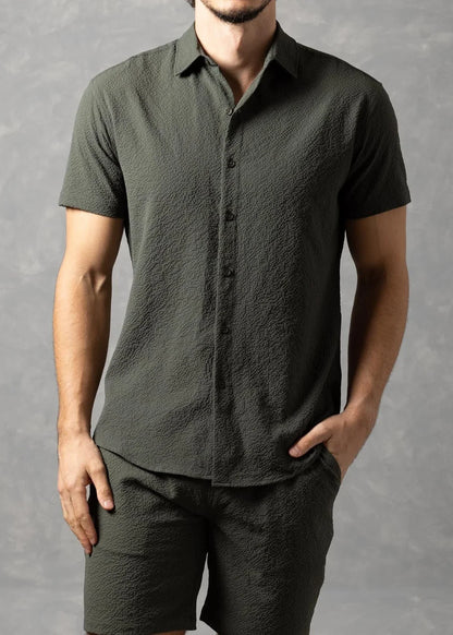 Bespoke Moda Herren Sorento Kurzarm-Resorthemd mit Strukturmuster