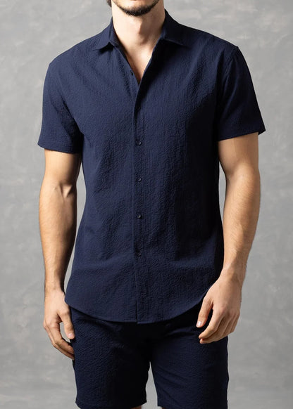 Bespoke Moda Herren Sorento Kurzarm-Resorthemd mit Strukturmuster