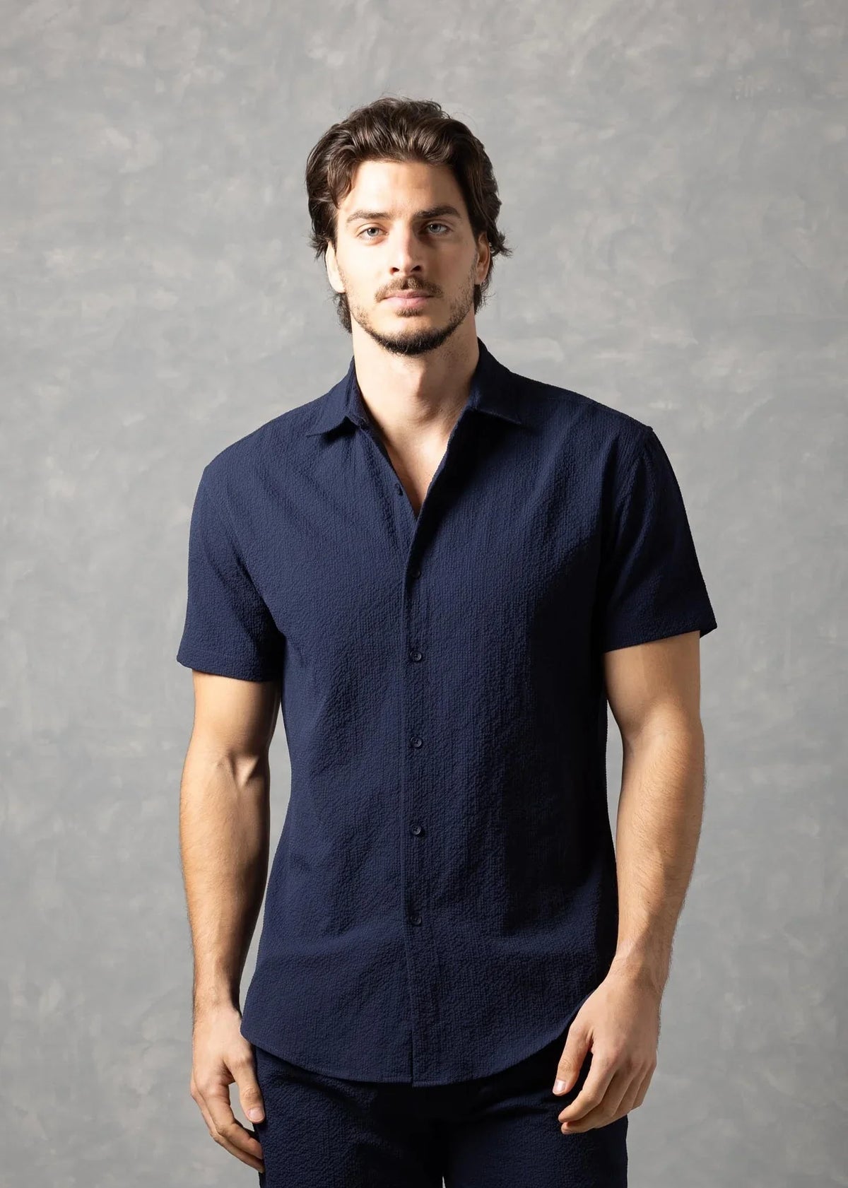 Bespoke Moda Herren Sorento Kurzarm-Resorthemd mit Strukturmuster