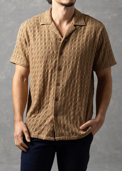 Bespoke Moda Herren Valentino Texturiertes Resort-Kurzarmhemd - Khaki