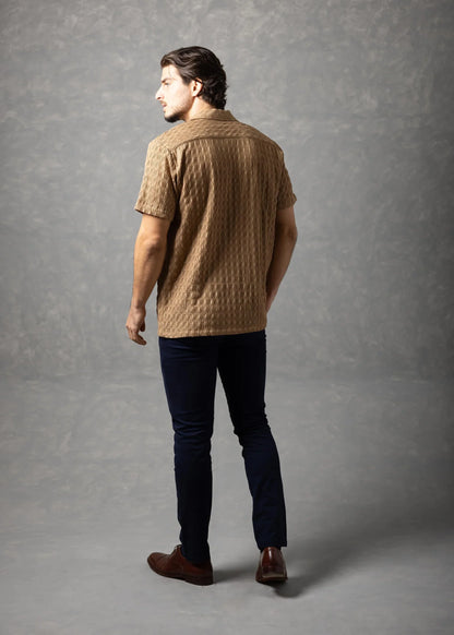 Bespoke Moda Herren Valentino Texturiertes Resort-Kurzarmhemd - Khaki