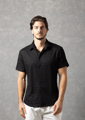 Chemise à manches courtes Bespoke Moda Men's Desert Textured Resort - Noir