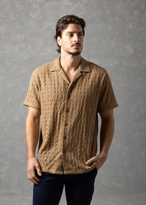 Bespoke Moda Herren Valentino Texturiertes Resort-Kurzarmhemd - Khaki