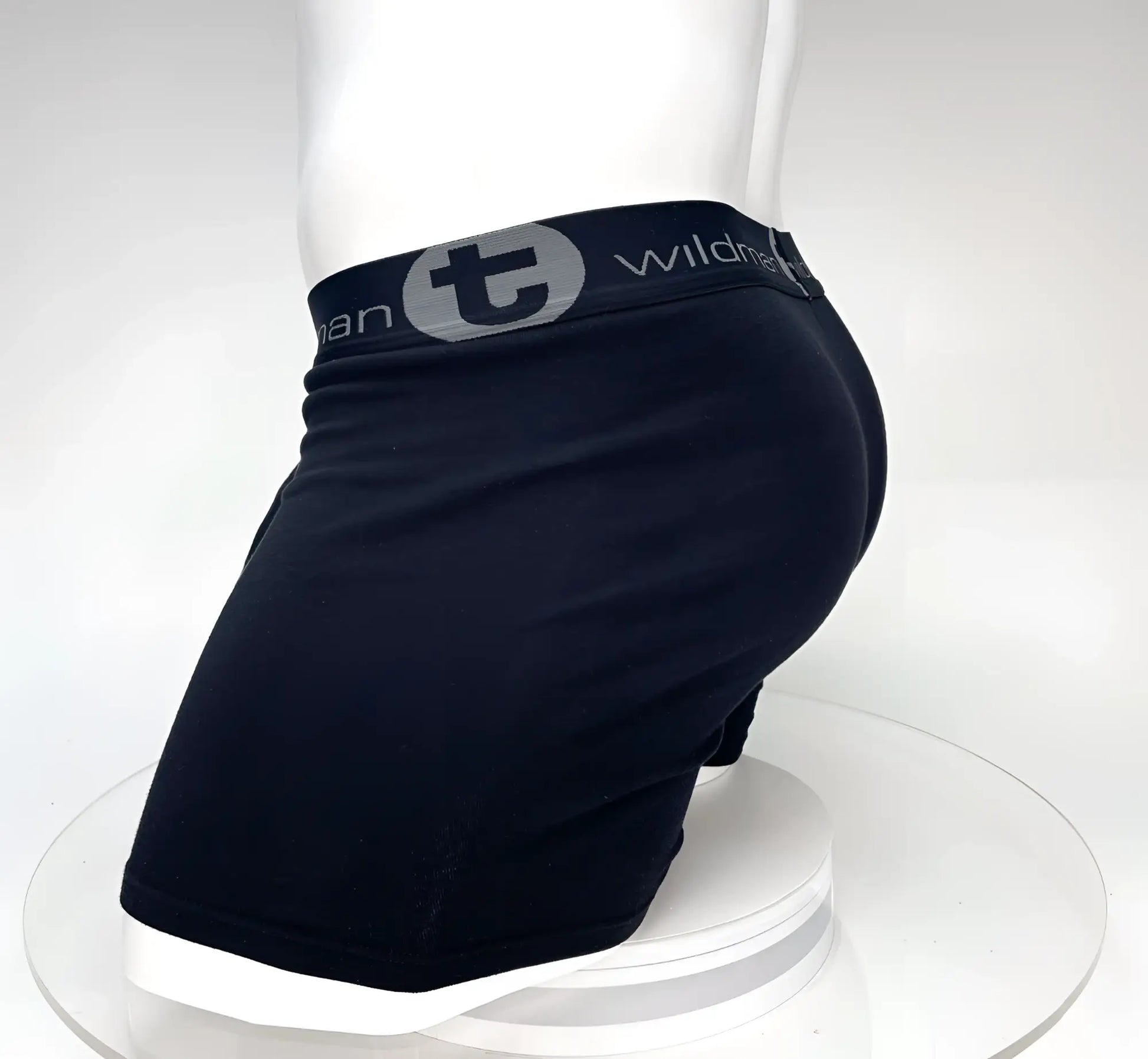 Black big boy pouch 5 inch inseam boxer briefs with gray waistband and wildman branding for comfortable support