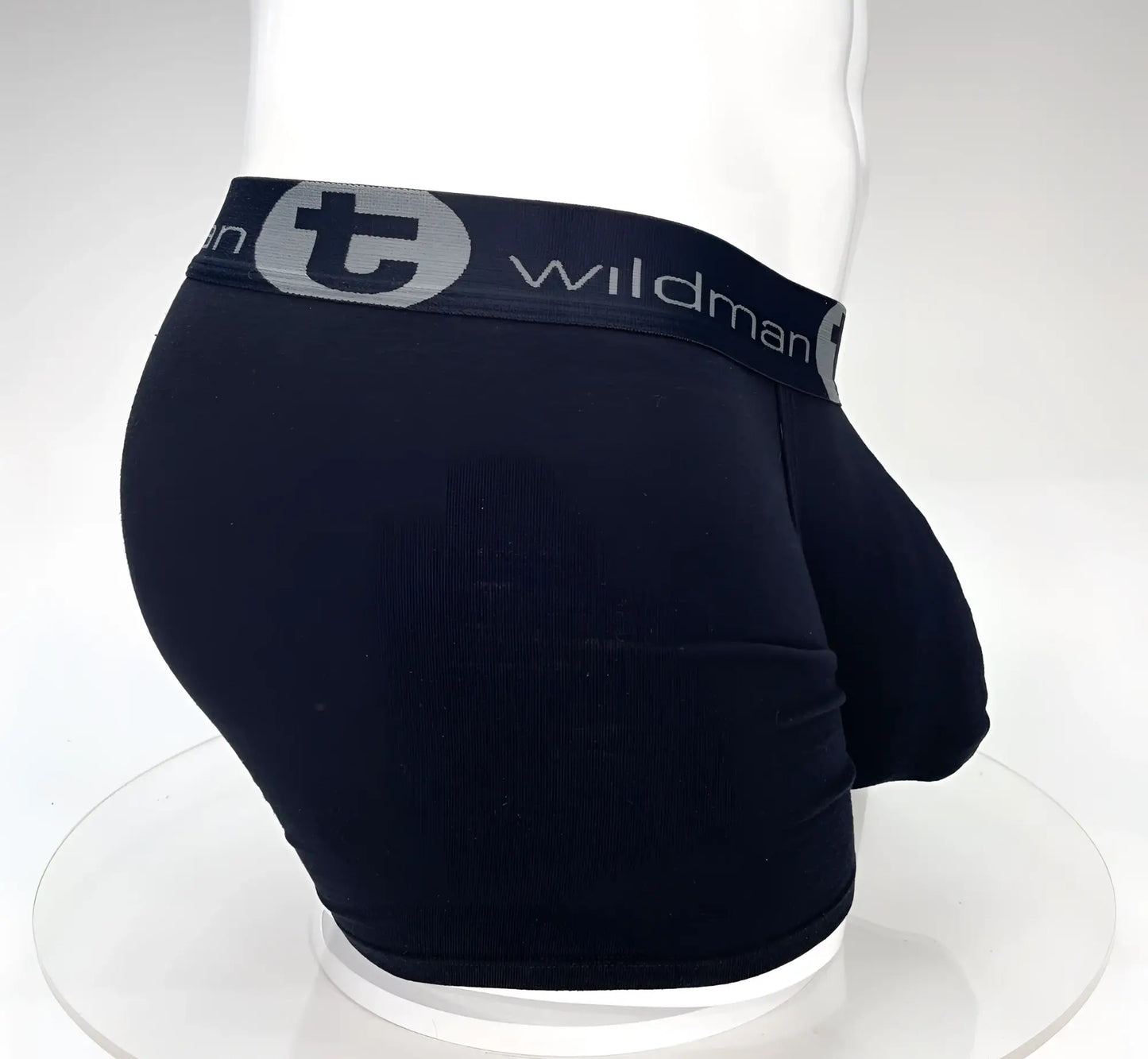Black wildman big boy pouch 5 inch inseam boxer brief in black with gray logo band for comfortable support