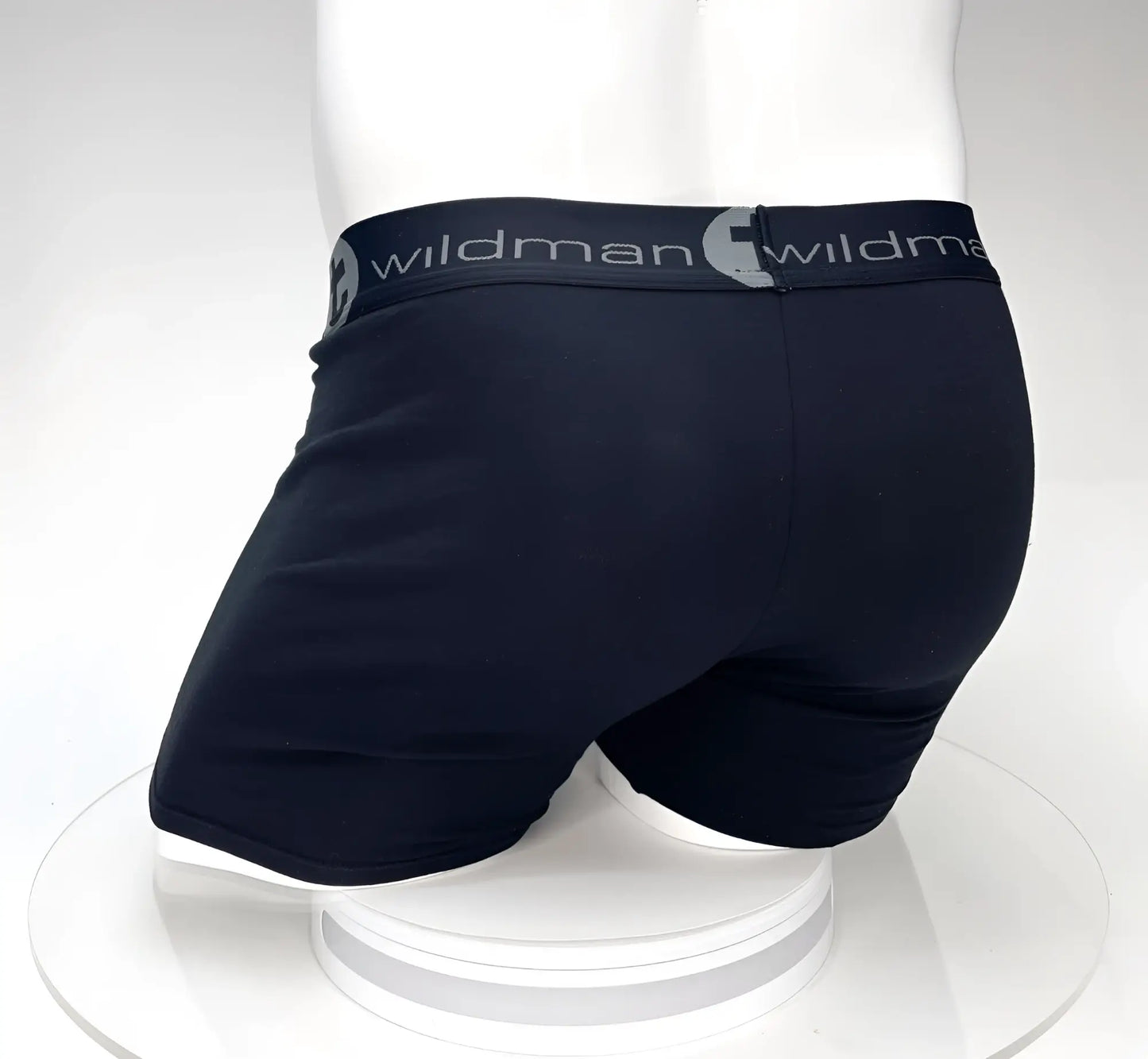 Black big boy pouch 5 inch inseam boxer briefs with gray elastic waistband featuring brand logo