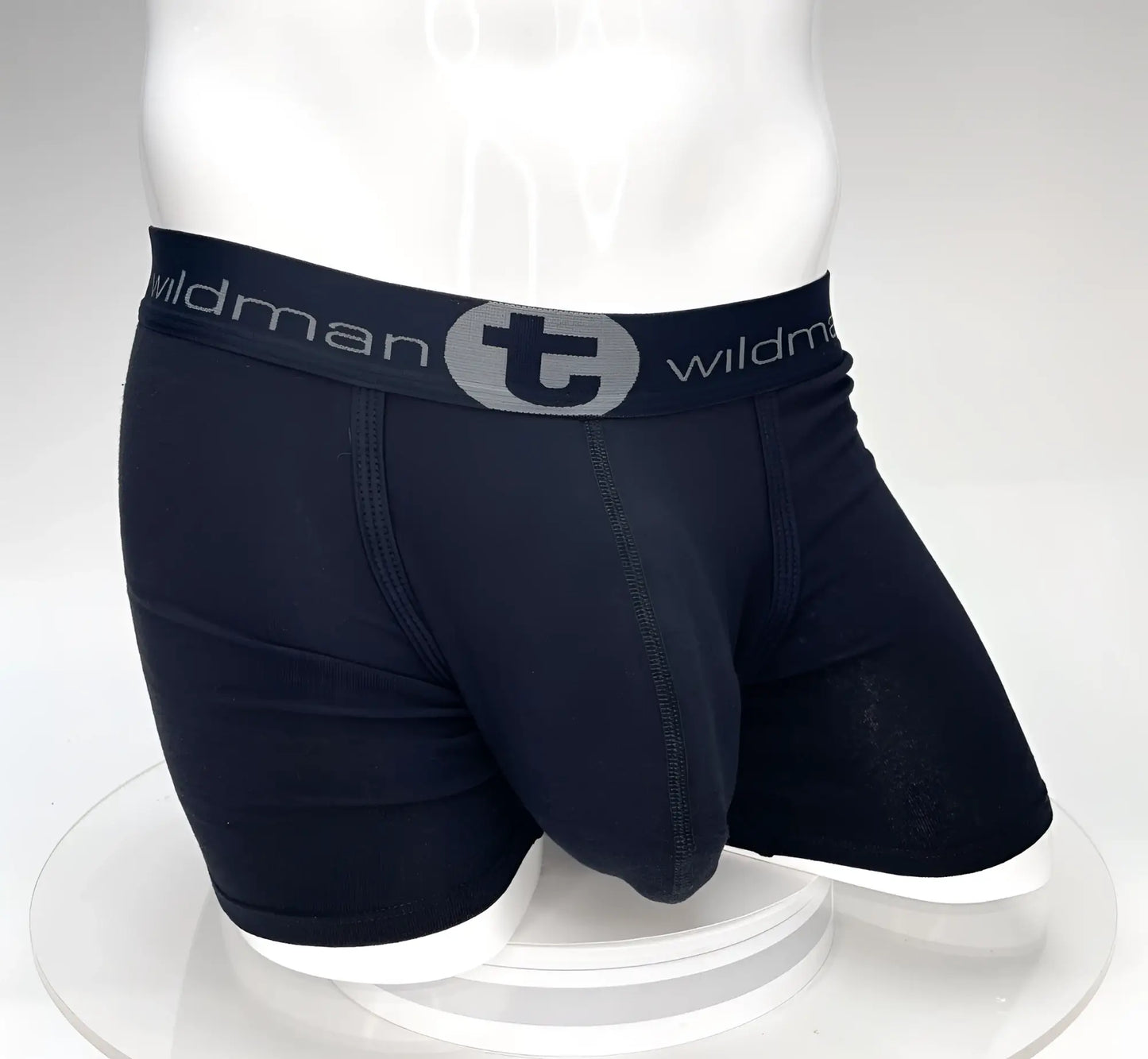 Big Boy pouch 5 inch inseam black boxer briefs with gray elastic waistband featuring brand logo