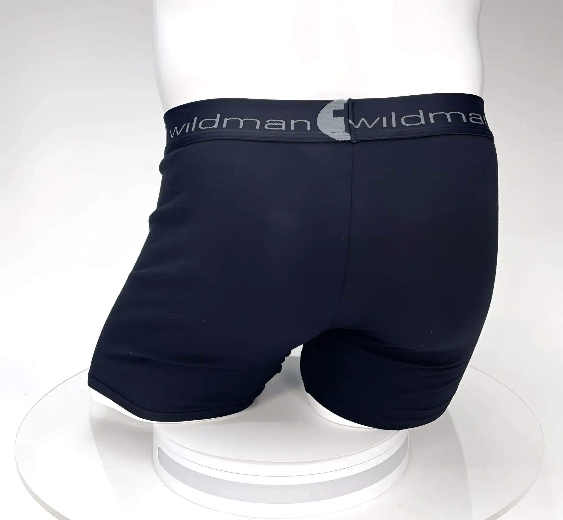 Black big boy pouch boxer briefs with 5 inch inseam and gray elastic waistband featuring brand logo