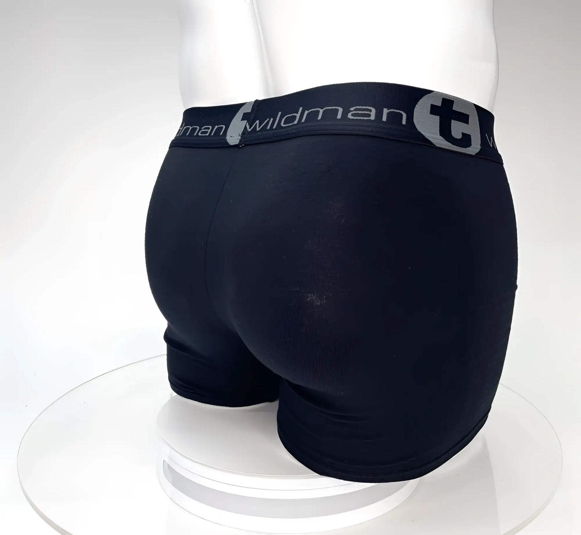 Black big boy pouch boxer briefs with 5 inch inseam and gray elastic waistband featuring brand logo