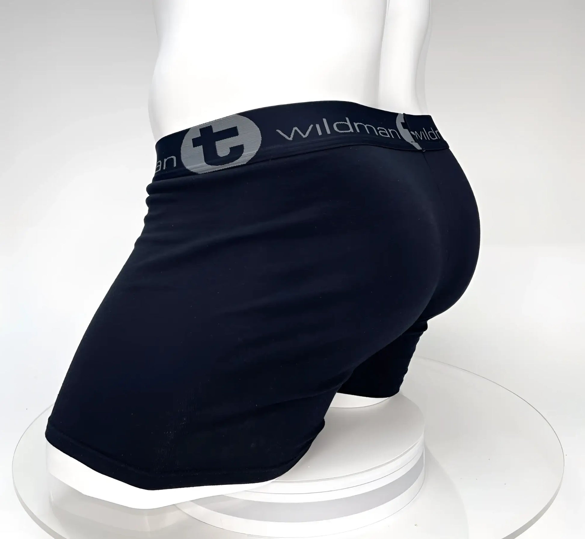 Black big boy pouch boxer briefs with 5 inch inseam featuring a gray logo waistband and comfortable fit