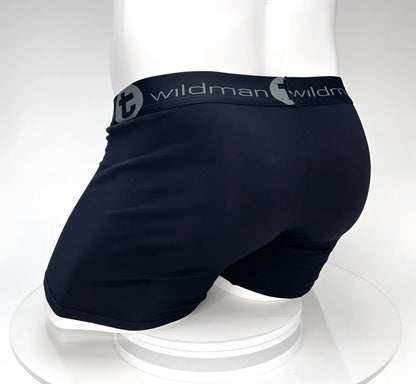 Big boy pouch 5 inch inseam boxer brief black in black with a gray logo band designed for comfort and support