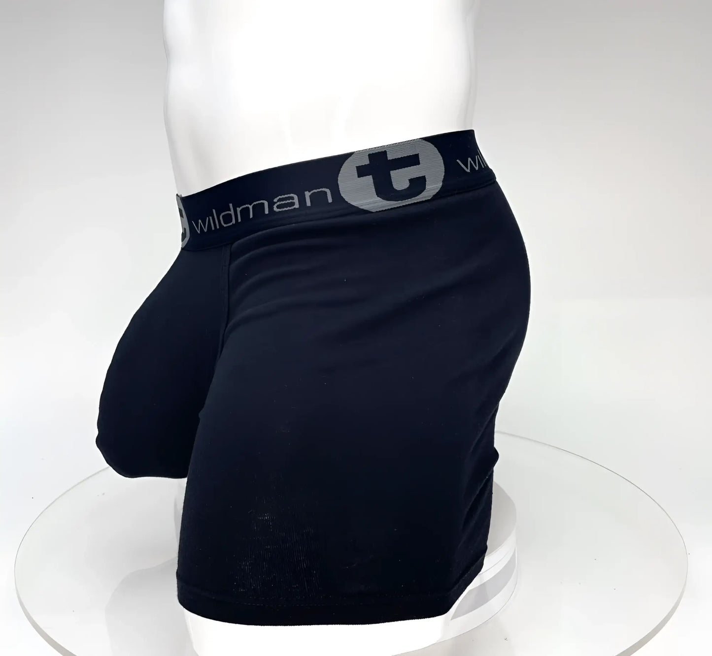Black wildman big boy pouch 5 inch inseam boxer briefs with gray logo waistband in black color