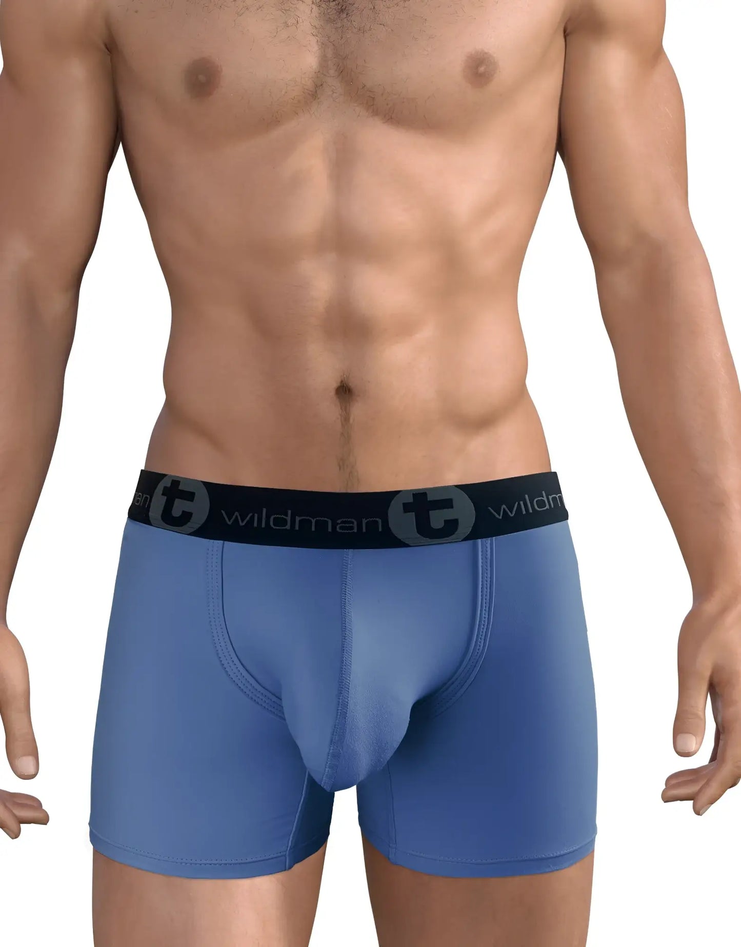 Dark blue big boy pouch boxer briefs with 5 inch inseam and black wildman elastic waistband for men