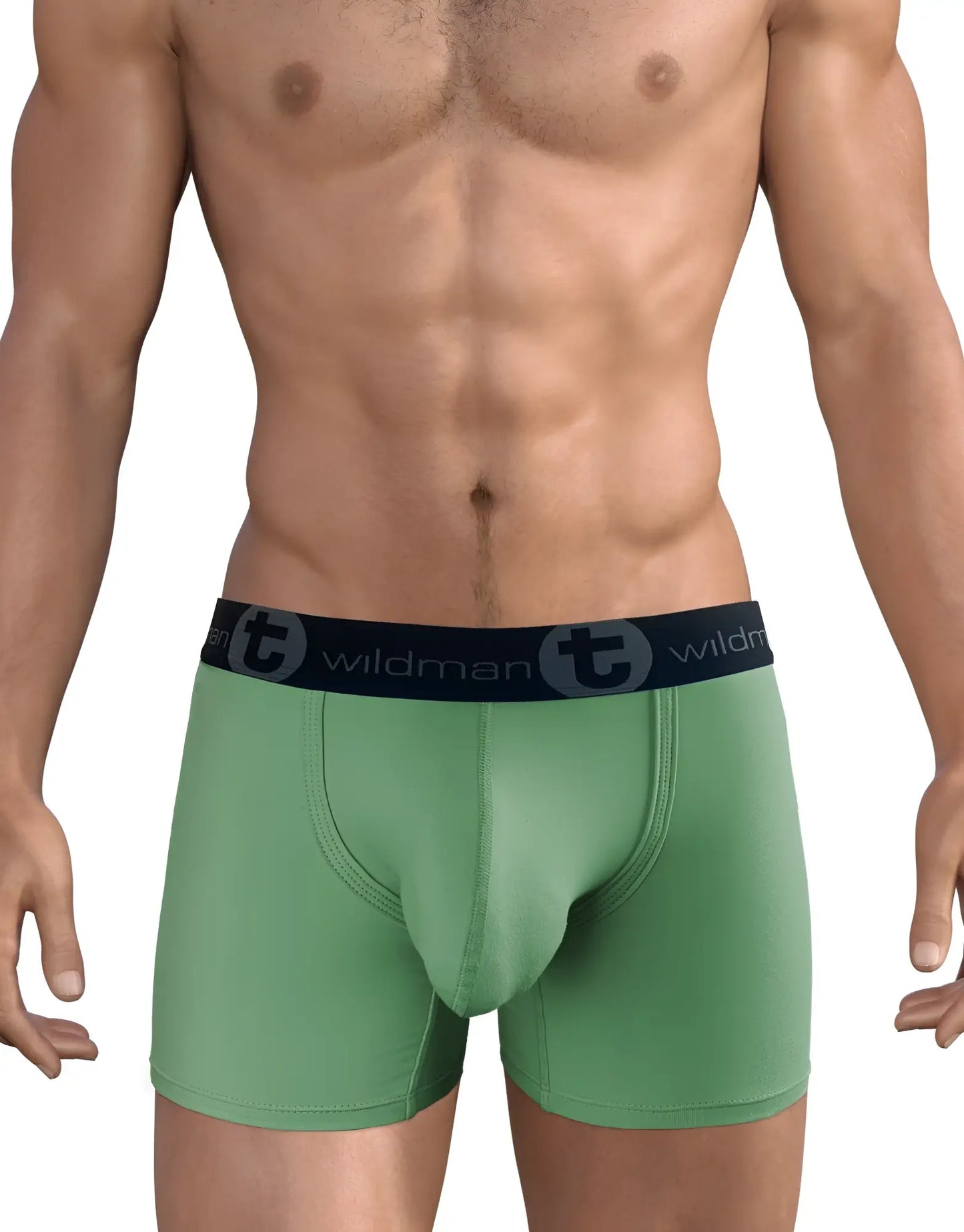 Green big boy pouch 5 inch inseam boxer briefs with black wildman elastic waistband for men