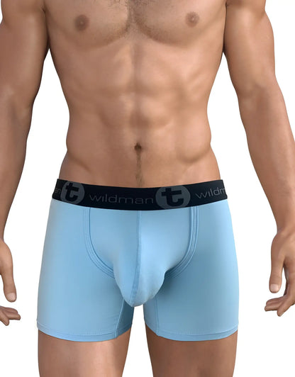 Light blue big boy pouch 5 inch inseam boxer briefs with black wildman elastic waistband for men
