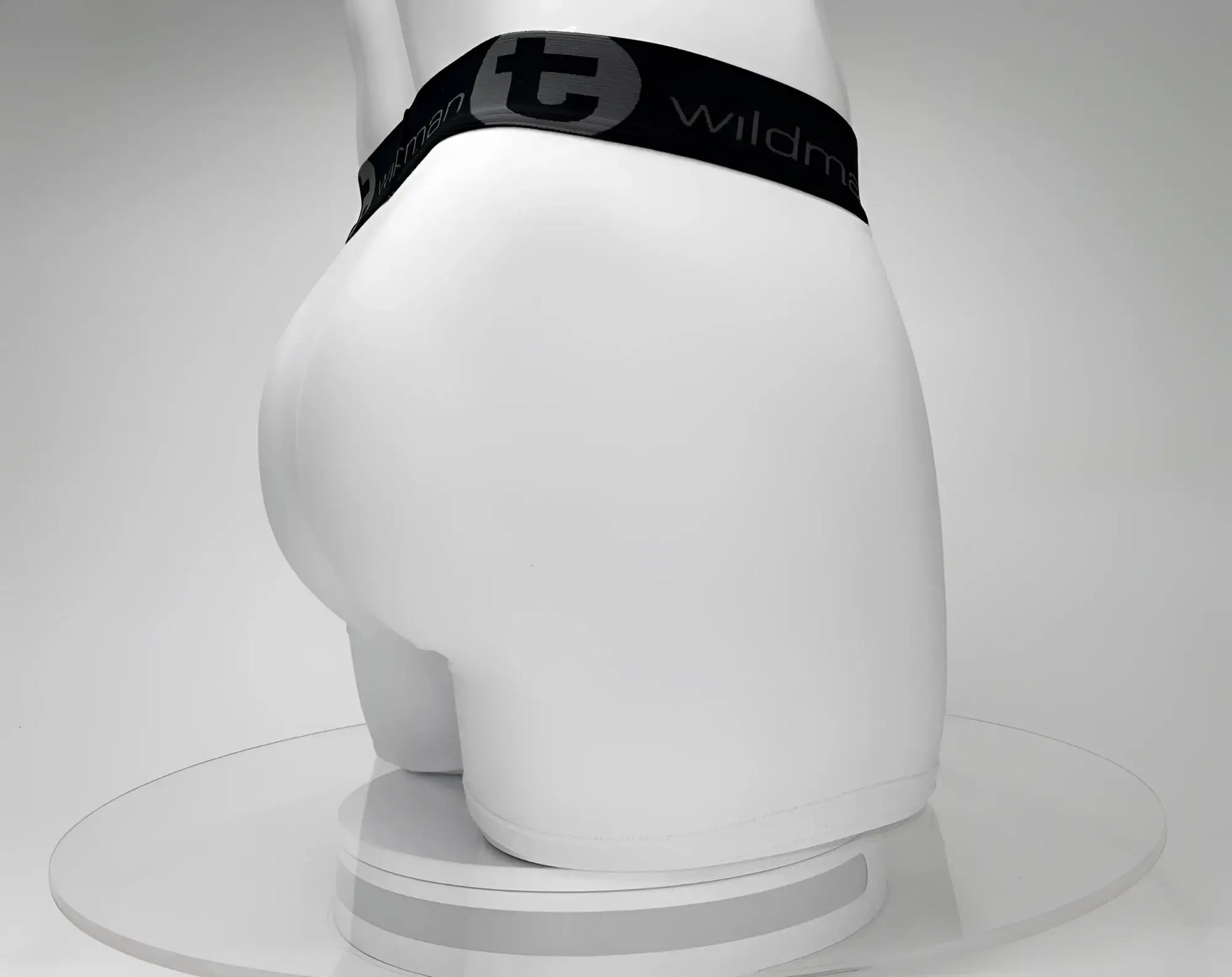 Big boy pouch 5 inch inseam white boxer brief with black wildman elastic waistband and logo front view