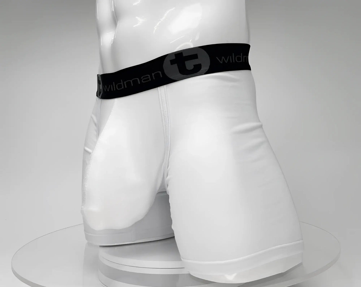 Big boy pouch 5 inch inseam boxer brief white featuring white fabric and black elastic waistband with wildman logo