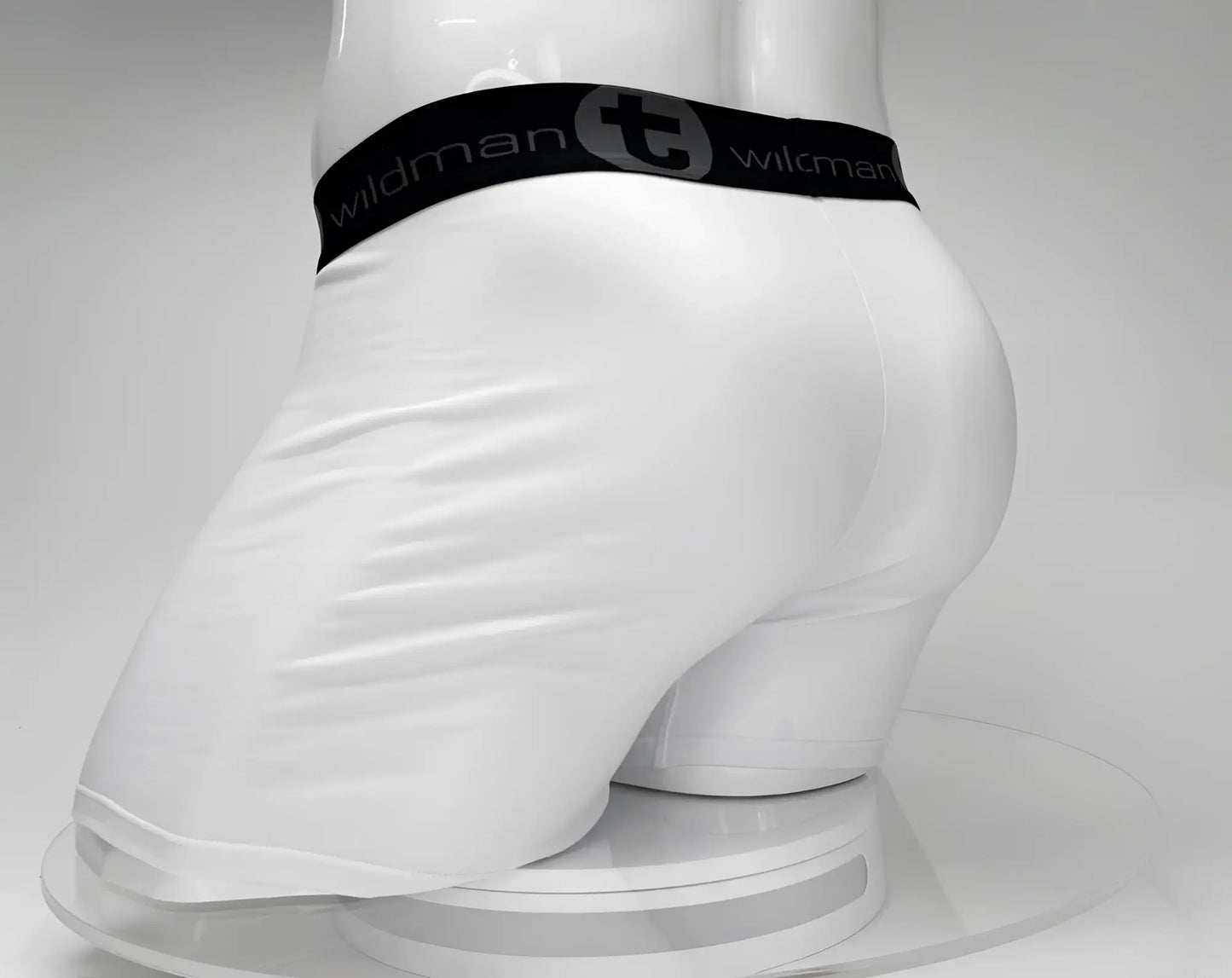 White big boy pouch 5 inch inseam boxer brief with black wildman elastic waistband and logo