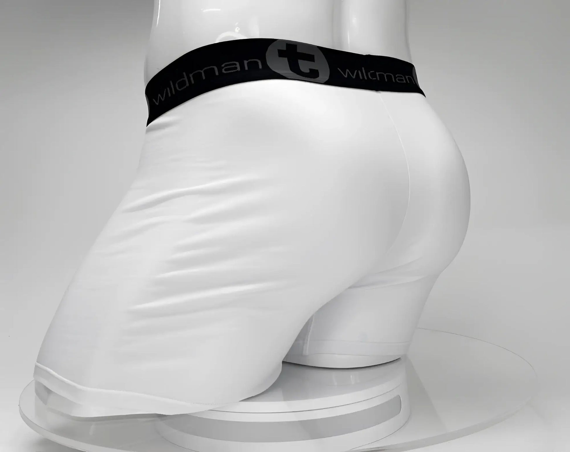 White big boy pouch 5 inch inseam boxer brief with black wildman elastic waistband and logo