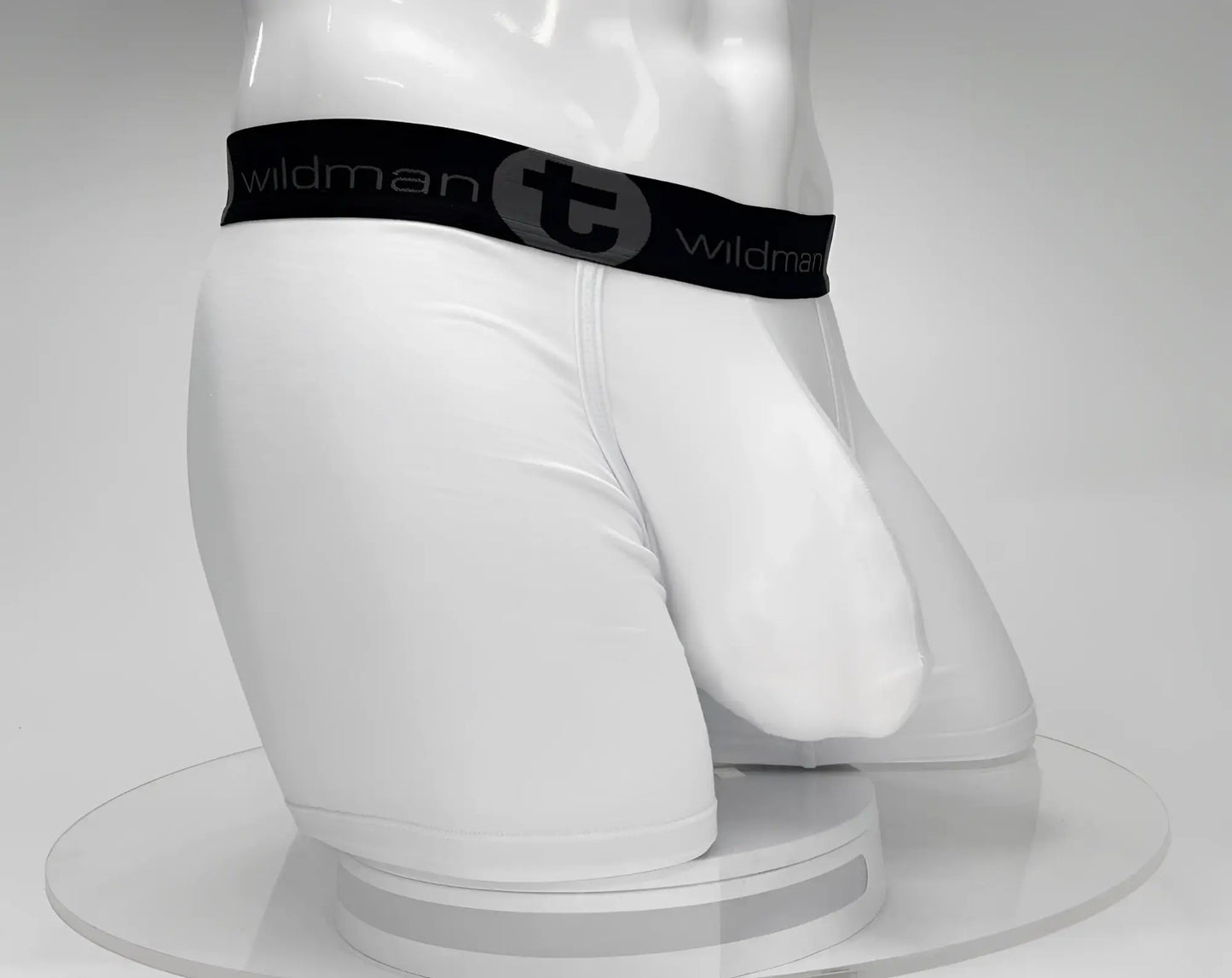 White men’s briefs with a 5 inch inseam and black wildman waistband big boy pouch boxer brief white