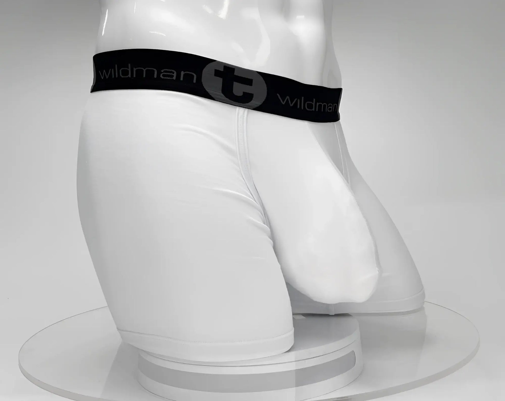 White men’s briefs with a 5 inch inseam and black wildman waistband big boy pouch boxer brief white