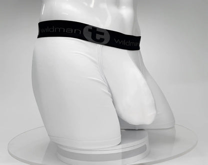 White men’s briefs with a 5 inch inseam and black wildman waistband big boy pouch boxer brief white