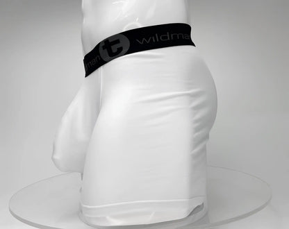 White big boy pouch boxer brief with 5 inch inseam featuring black wildman waistband for men
