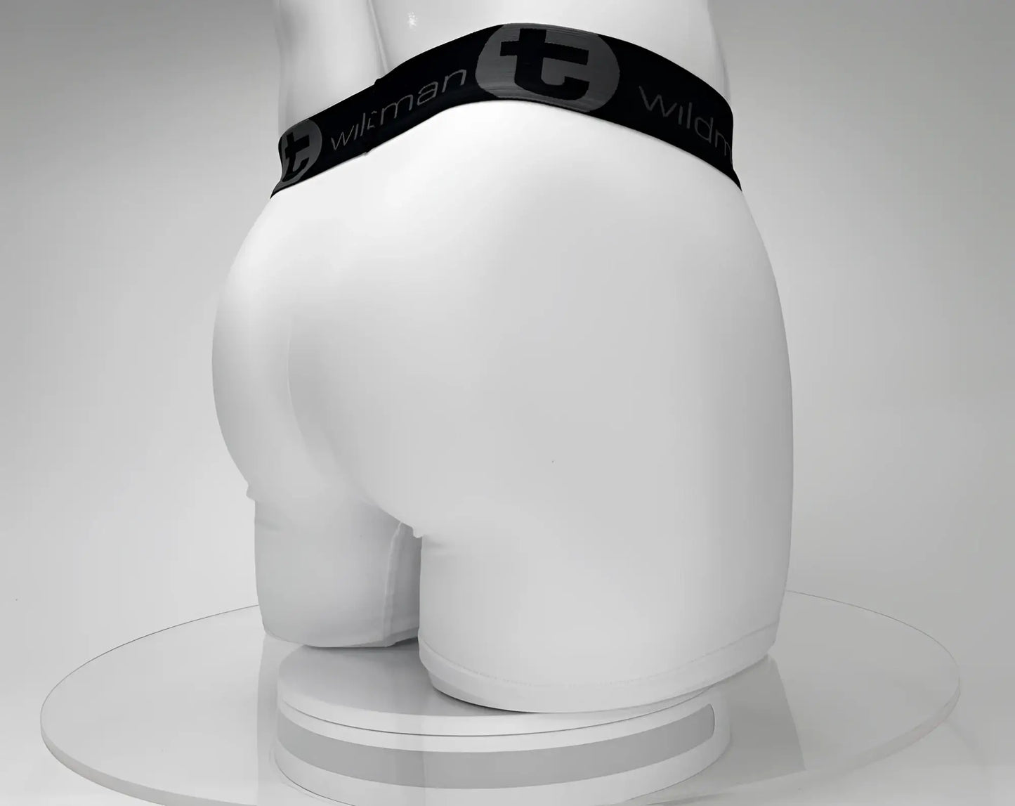 White big boy pouch 5 inch inseam boxer briefs with black wildman branded elastic waistband