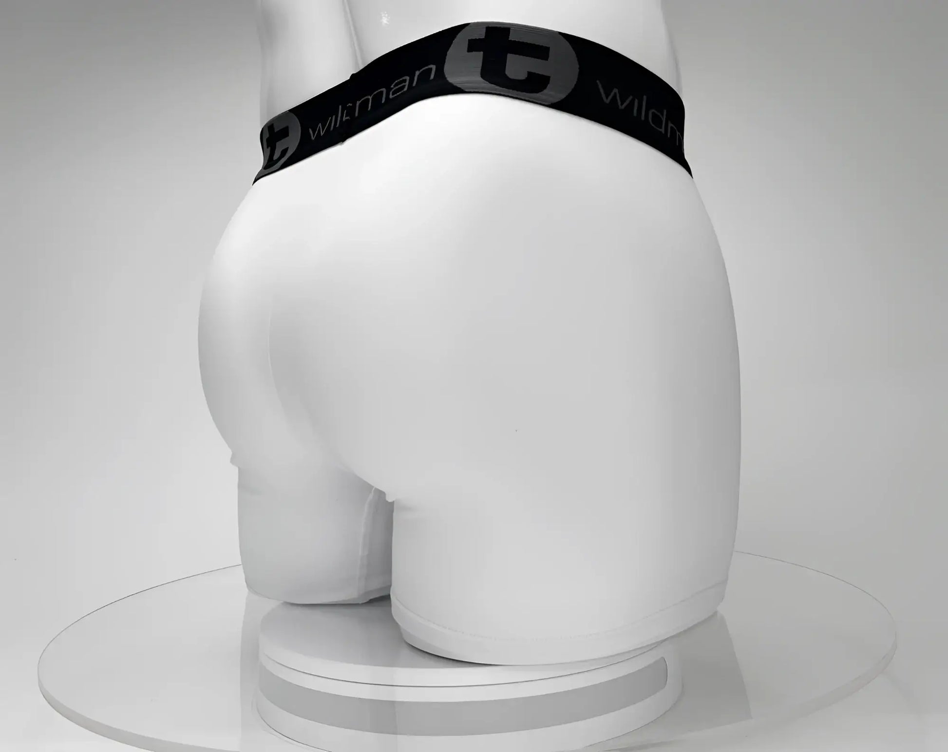 White big boy pouch 5 inch inseam boxer briefs with black wildman branded elastic waistband