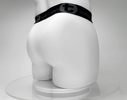 White big boy pouch 5 inch inseam boxer briefs with black wildman branded elastic waistband