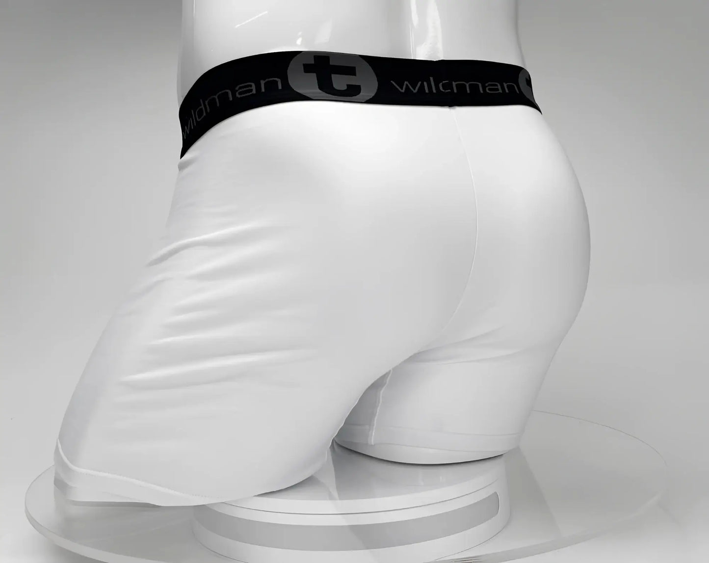 White big boy pouch 5 inch inseam boxer brief with black elastic waistband and wildman brand logo