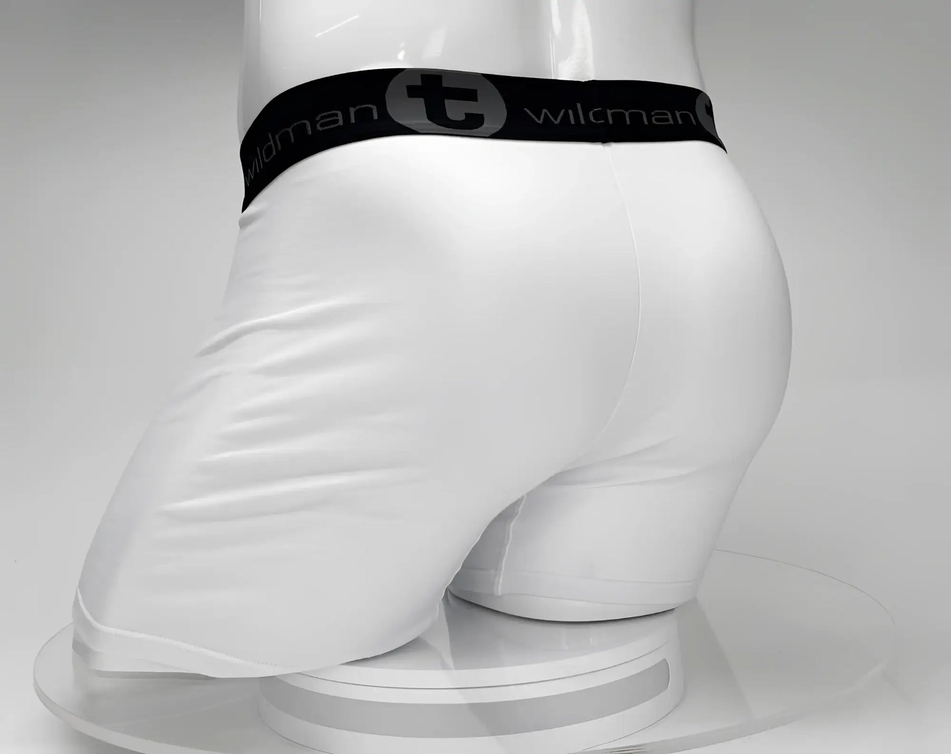 White big boy pouch 5 inch inseam boxer brief with black elastic waistband and wildman brand logo