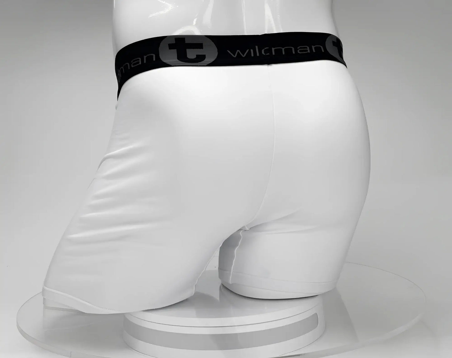 White wilman boxer briefs big boy pouch 5 inch inseam with black waistband and branded elastic band