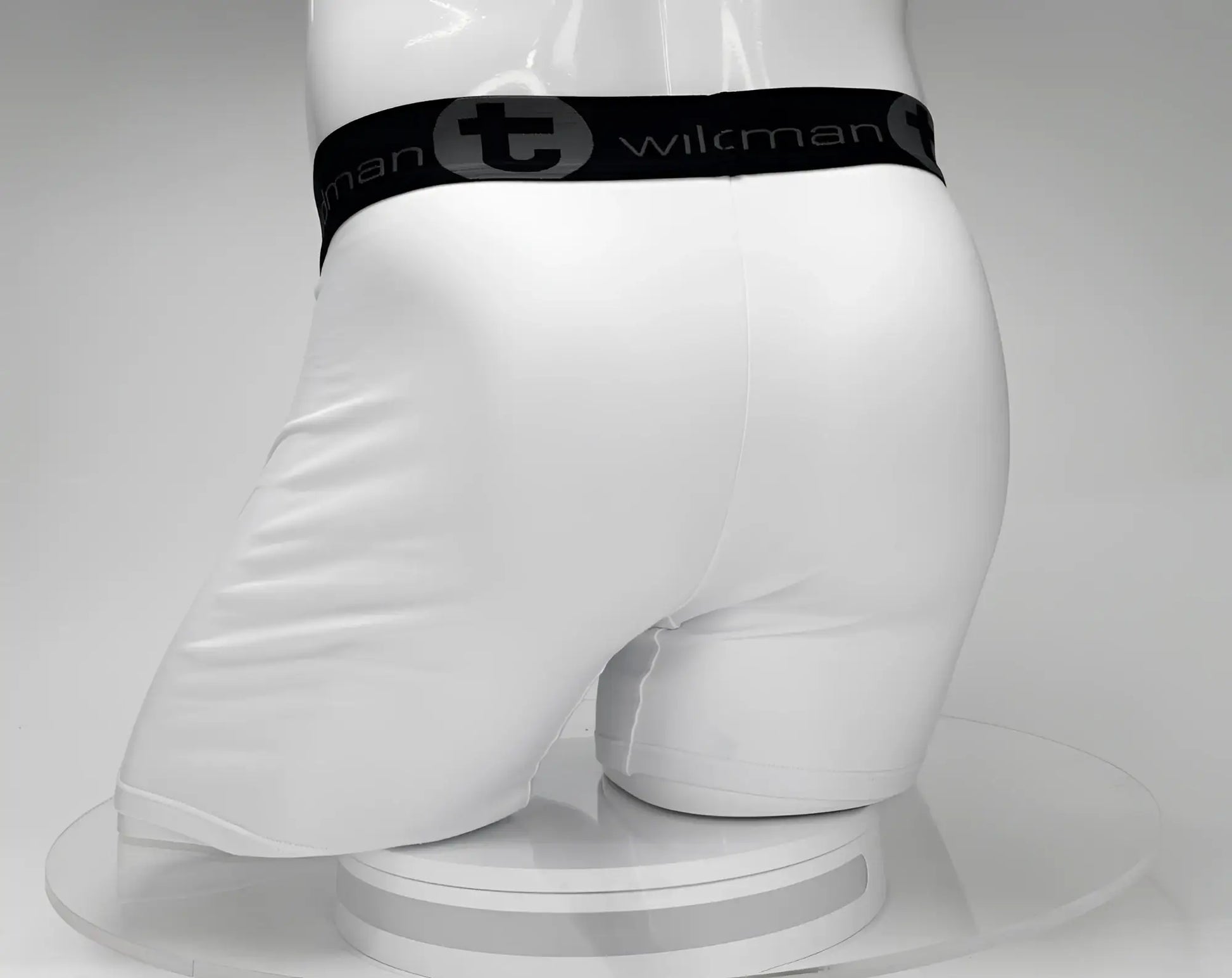 White wilman boxer briefs big boy pouch 5 inch inseam with black waistband and branded elastic band