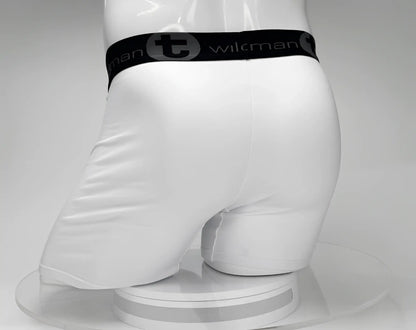 White wilman boxer briefs big boy pouch 5 inch inseam with black waistband and branded elastic band