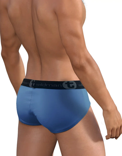 Big boy pouch brief dark blue blue wildman brand briefs with black elastic waistband featuring wildman logo and emblem