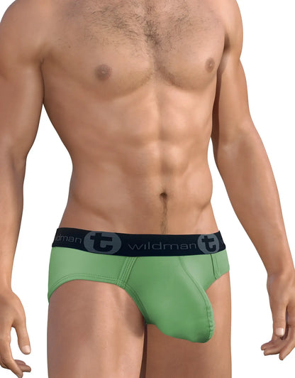 Big Boy pouch brief green by Wildman featuring green fabric with a black elastic waistband and brand logo
