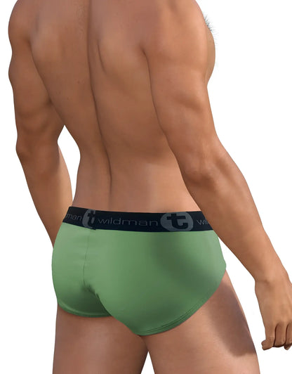 Big boy pouch brief green by wildman featuring green briefs with black elastic waistband and brand logo