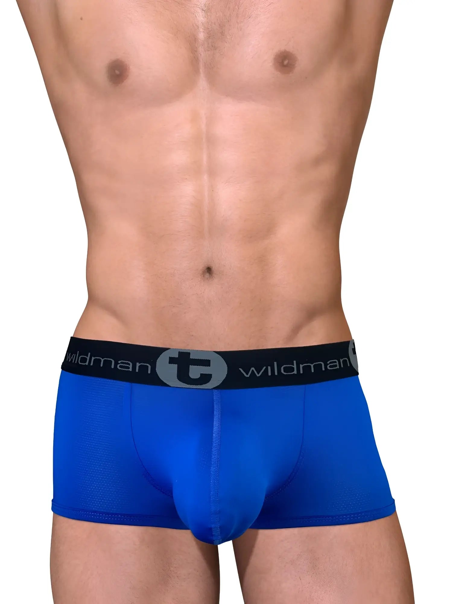 Bright blue big boy pouch mesh boxer brief with black wildman elastic waistband for men’s comfort and support