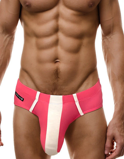Bright pink and white striped big boy pouch modal briefs with a bold athletic design for men