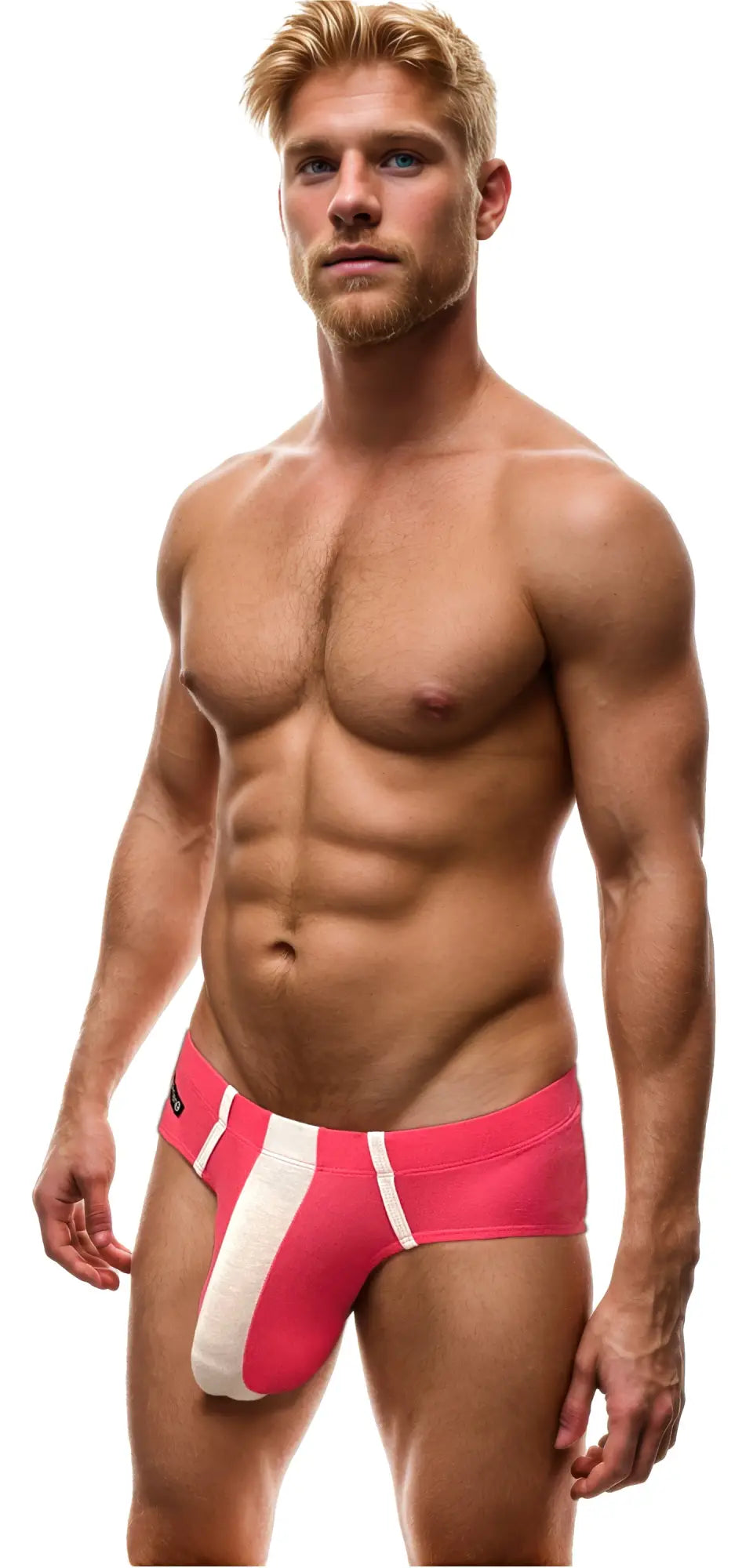 Big boy pouch modal briefs pink and white men’s briefs with bold athletic design in pink and white stripes