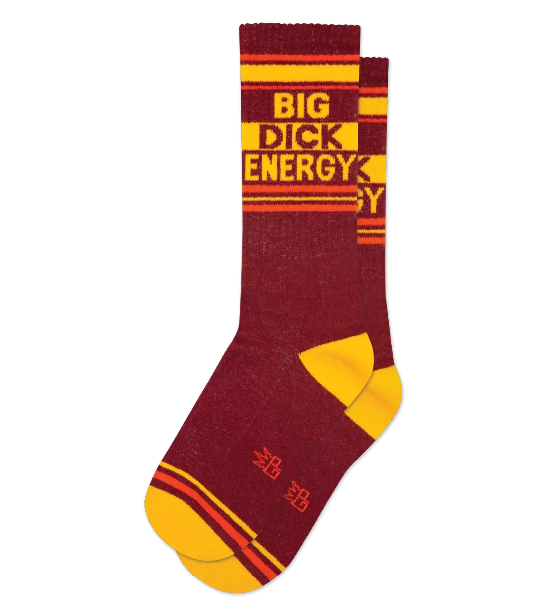 Maroon and yellow striped big dick energy crew socks with bold black text by stance featuring a playful design
