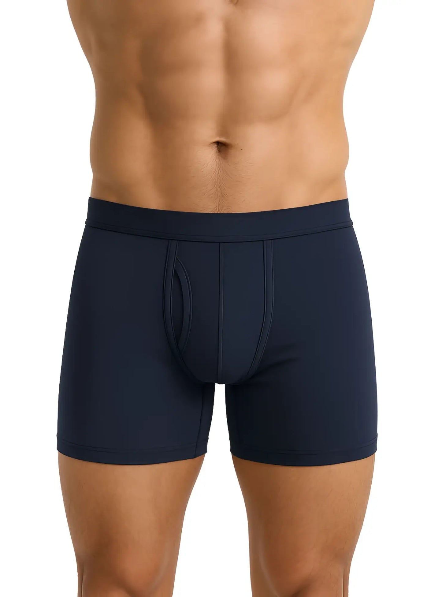 Navy blue big mans cotton boxer briefs with contoured pouch and elastic waistband for comfortable support