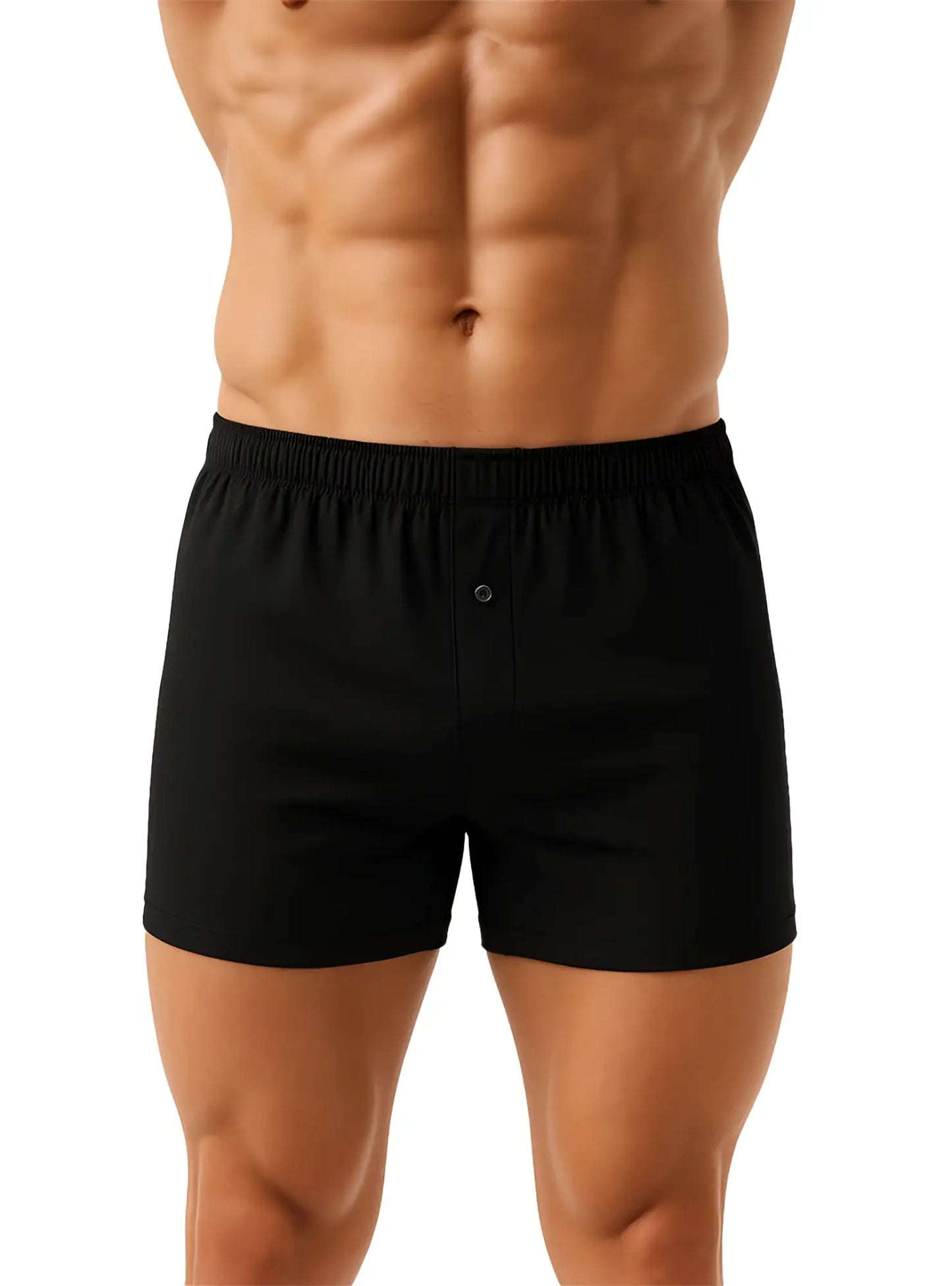Black cotton knit boxer shorts with button closure and elastic waistband big mans 2 pack