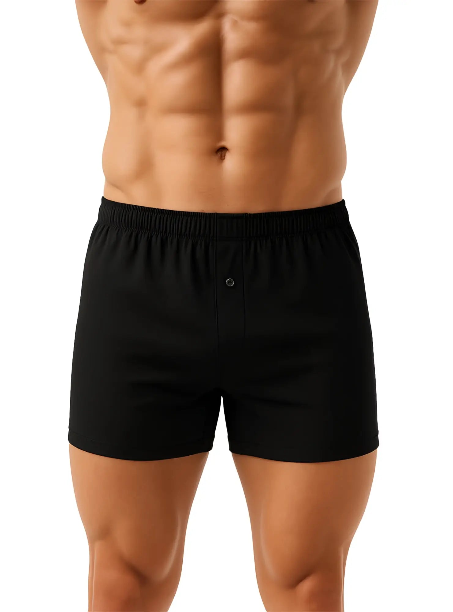 Black cotton knit boxer shorts with button closure and elastic waistband big mans 2 pack