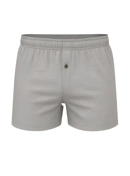 Big mans cotton knit boxer 2-pack featuring gray heather cotton boxer shorts with button closure and elastic waistband