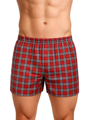 Big mans woven boxer broadcloth 2 pack red plaid with green and white lines and elastic waistband
