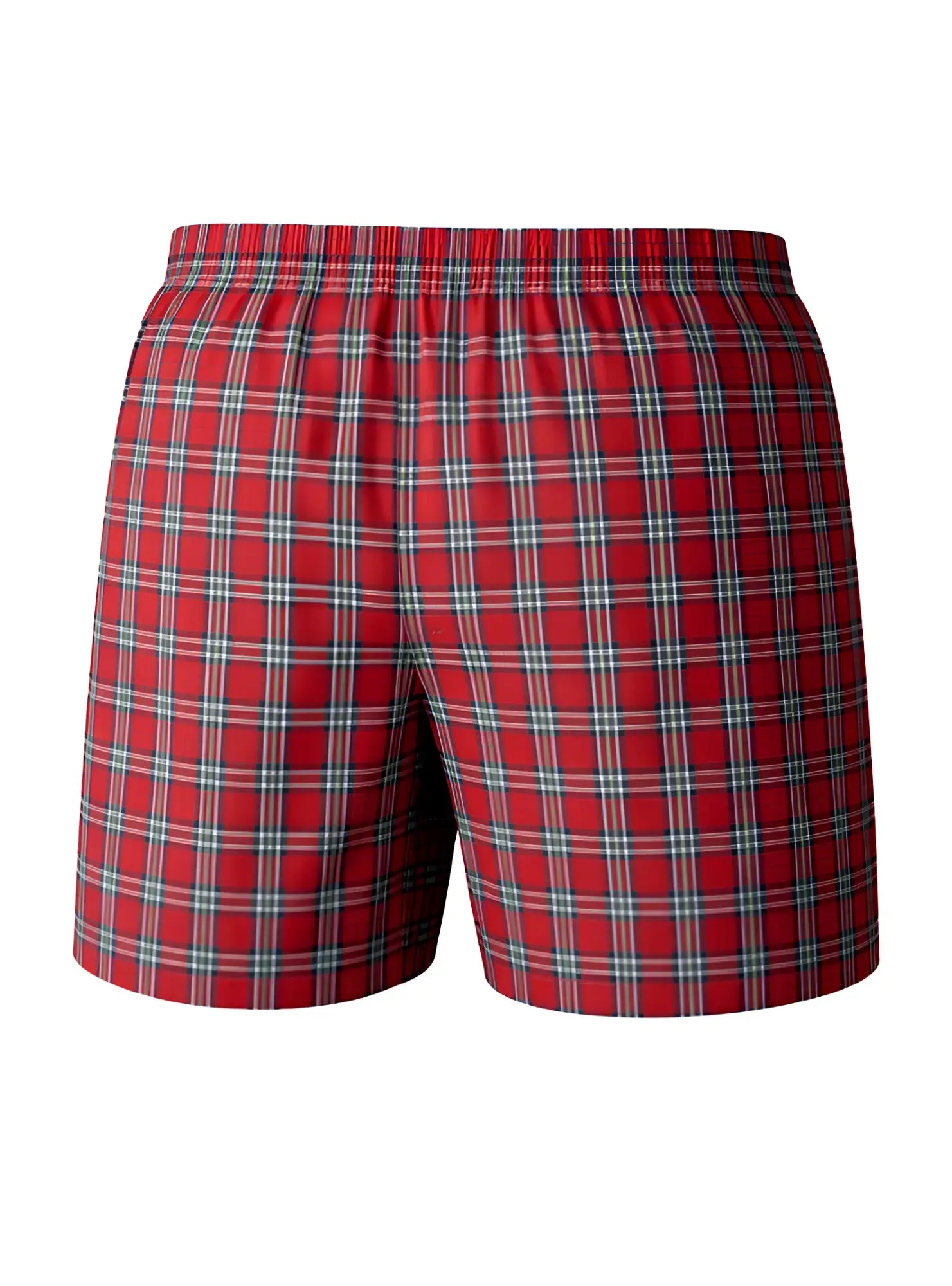 Big mans woven boxer broadcloth 2 pack red plaid with elastic waistband and thin white and dark blue lines
