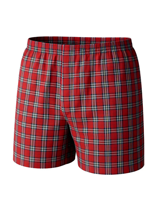 Big mans woven boxer broadcloth 2-pack featuring red plaid with green white and black lines and elastic waistband