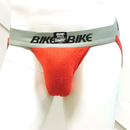 Red textured cotton bike 2 inch performance supporter jock strap underwear with gray bike bike waistband size l